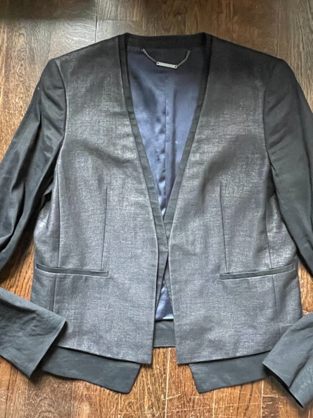 Elie Tahari Black Blazer Jacket Leather Trimmed Linen/Cotton- Size 10
